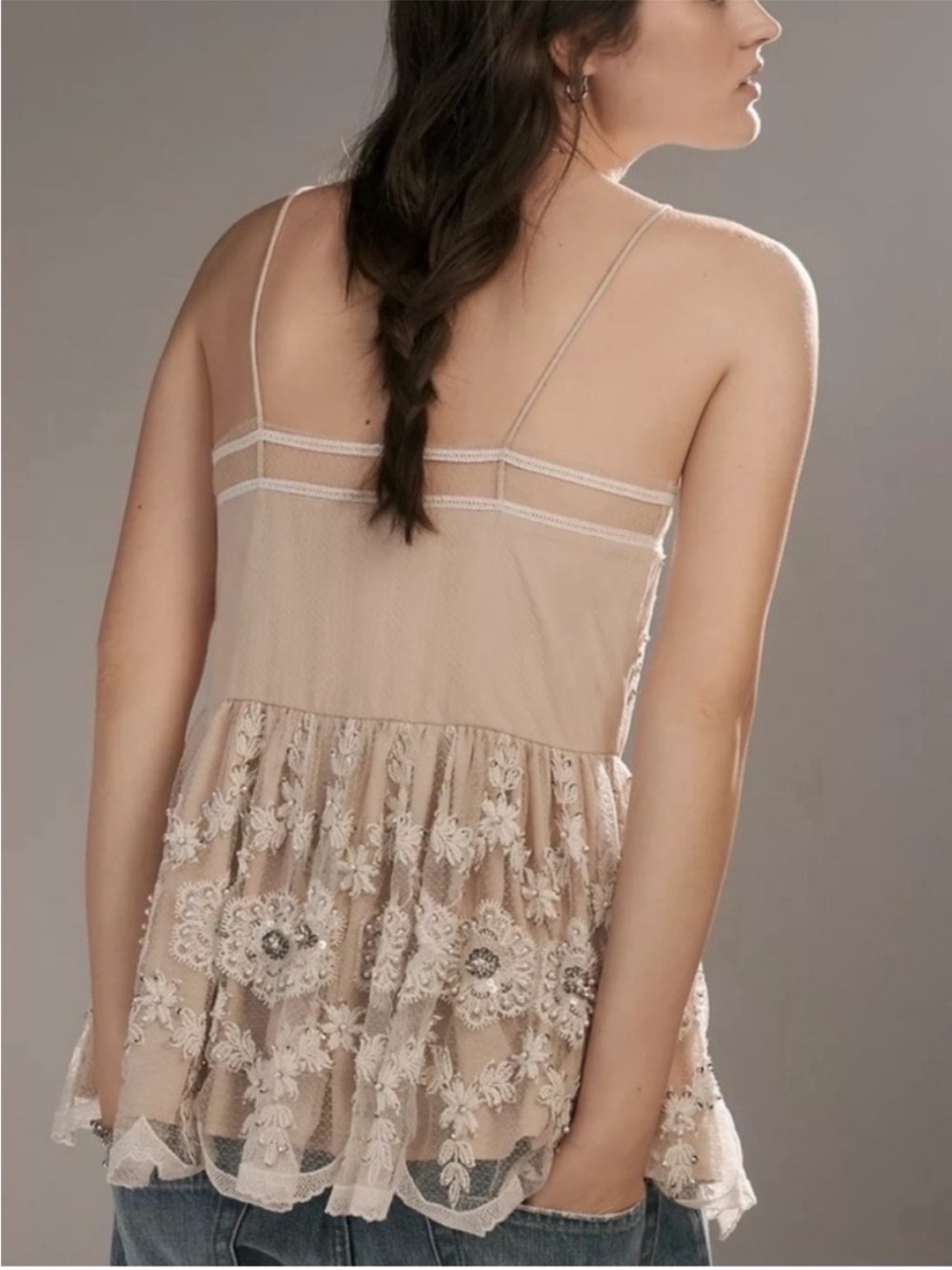 Anthropologie LetMeBe Seaquin Pearl Beaded Going Out Babydoll Top S NWOT - Picture 8 of 14